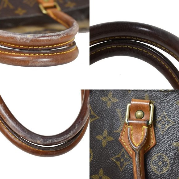 LOUIS VUITTON Logo Sac Plat Hand Tote Bag Monogram Leather Brown - Picture 8 of 15